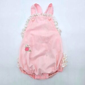 Vintage Eden Paddington Bear Pink Embroidered Ruffle Bubble Romper 0-3M